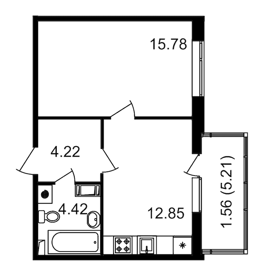 1-комнатная квартира 37.27 м², 13/14 эт., ЖК «Чёрная речка»